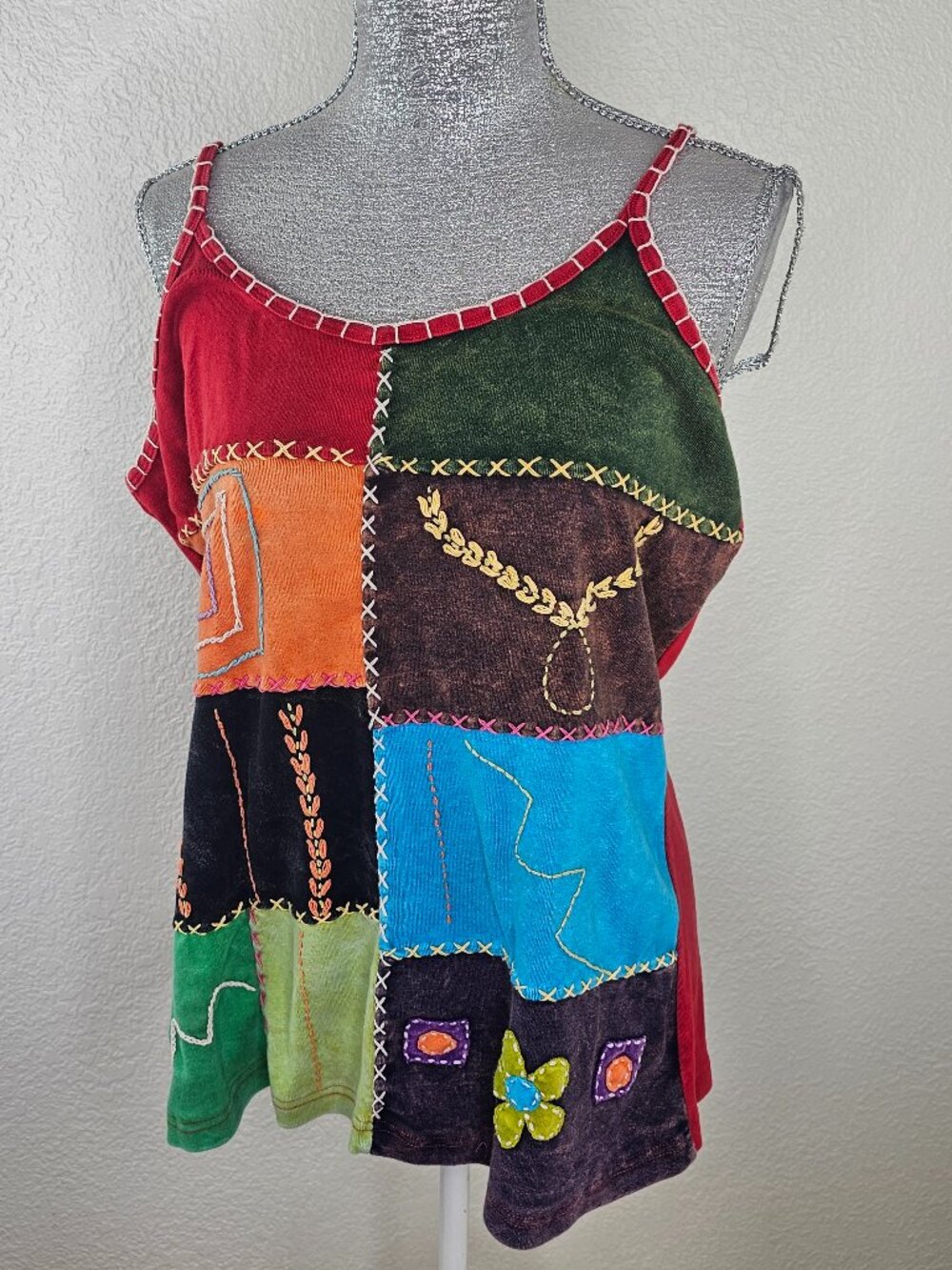 Vintage Y2K Patchwork Hand Dyed Embroidered Boho Tank Top